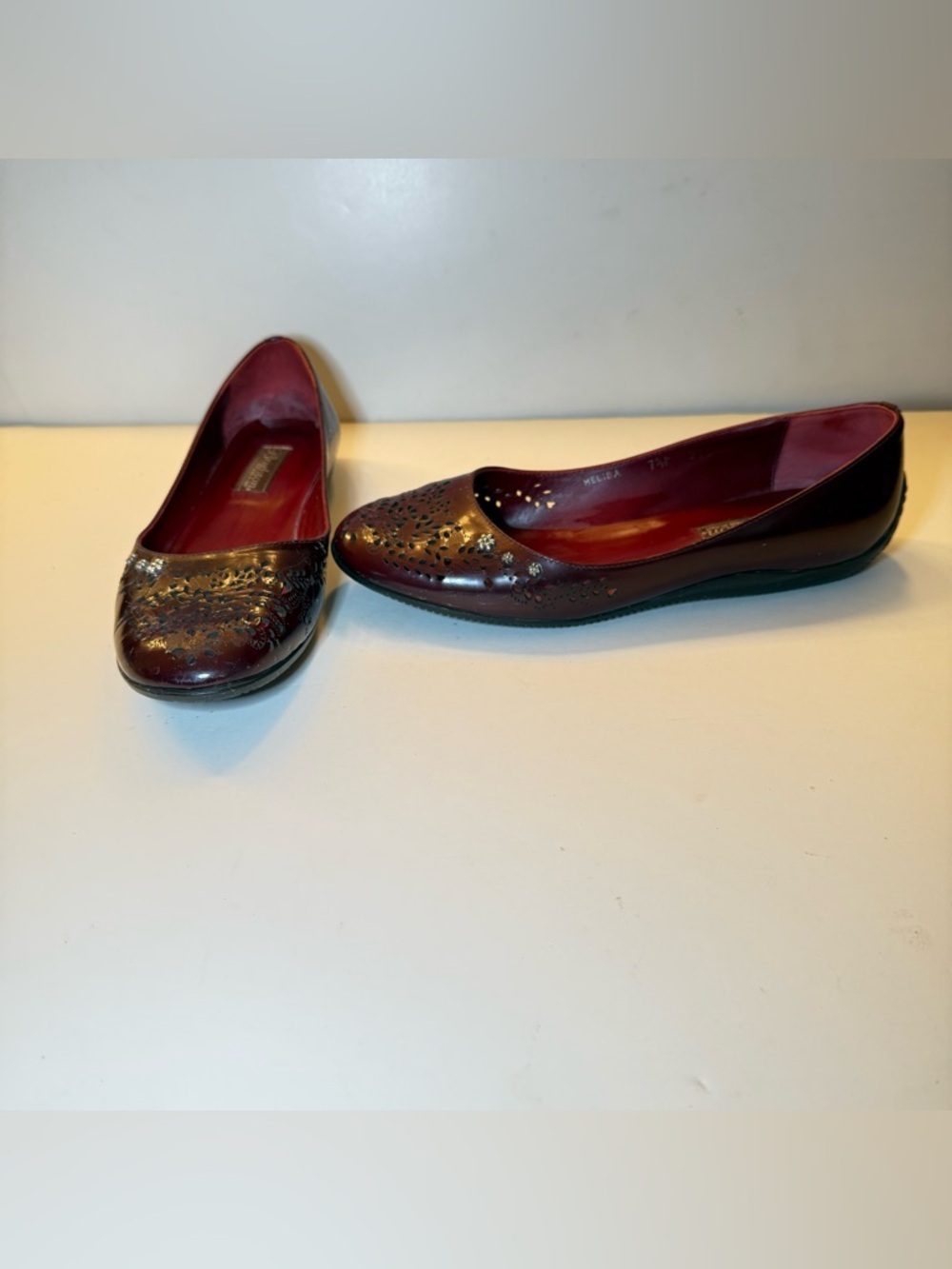 Melissa Burgundy Laser-Cut Ballet Flats Sz 7.5